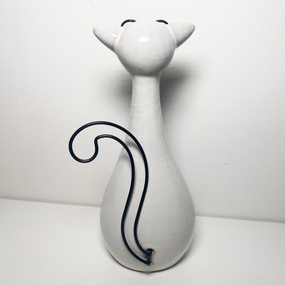 Ceramic Cat with Round Glasses, White, Cat Decor - Picture 5 of 5